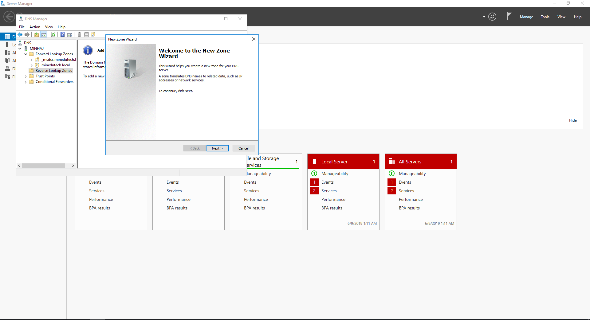 Add reverse lookup zone in DNS